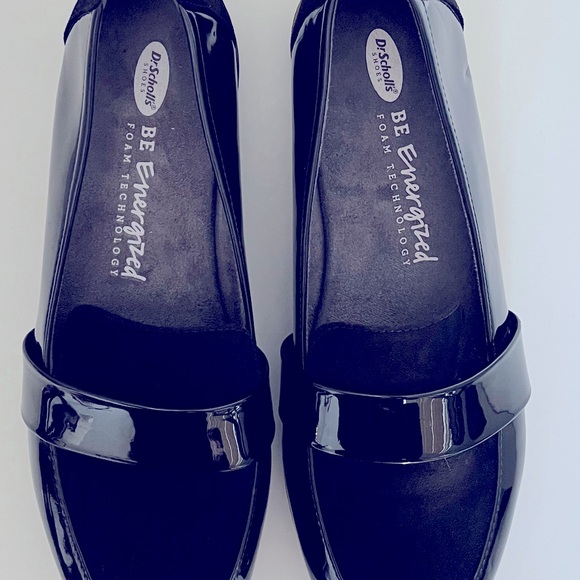 Dr Scholls Black Loafers Patent Faux Leather Shoes Women Size 8.5 Slip On - Picture 4 of 12